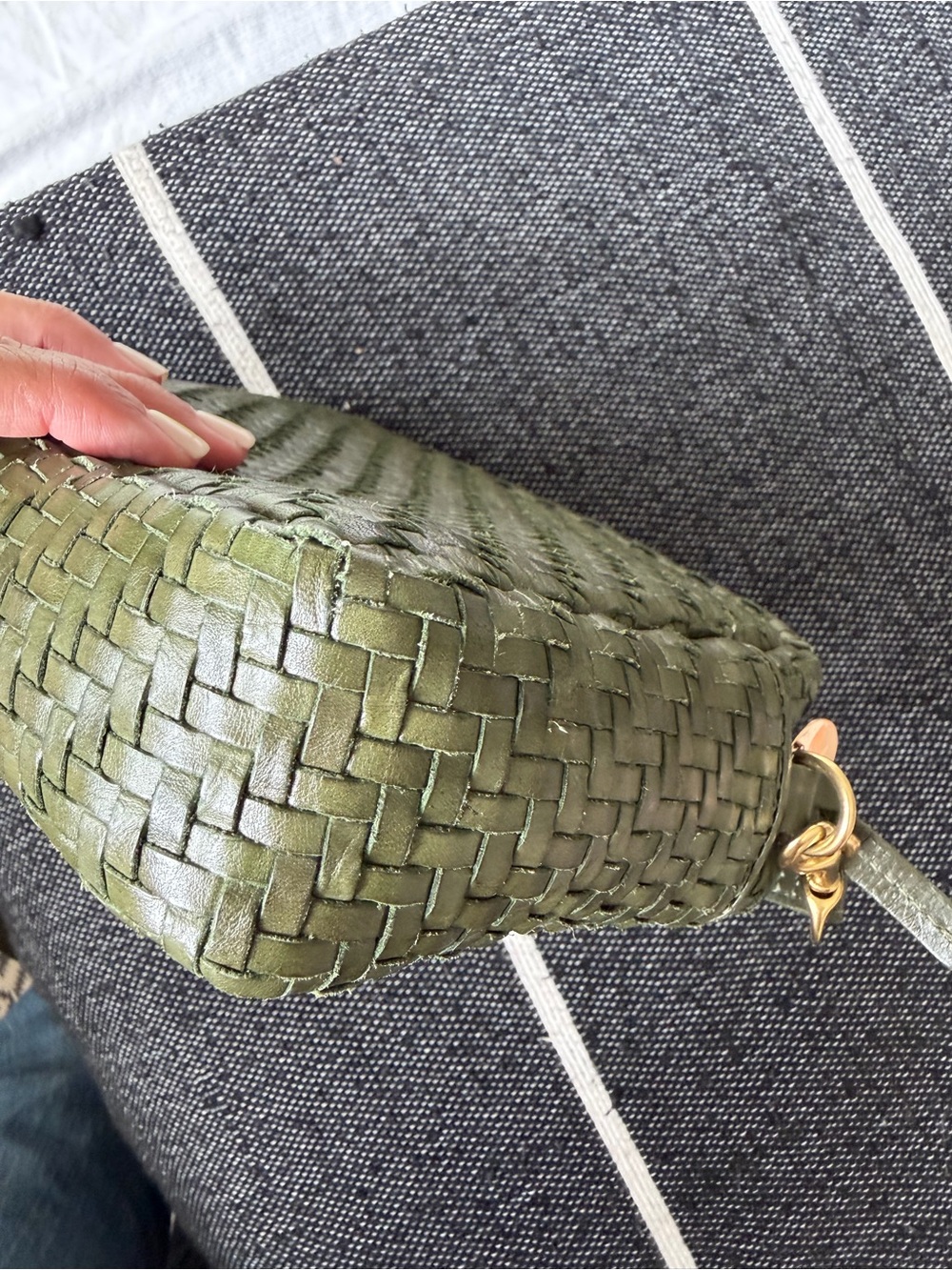 Clare V Olive Green Herringbone Woven Leather Midi Sac Crossbody Bag EUC - Picture 5 of 11